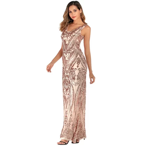 Europe and America sexy V neck stretch sequin dress evening temperament fishtail long dress evening dress 1